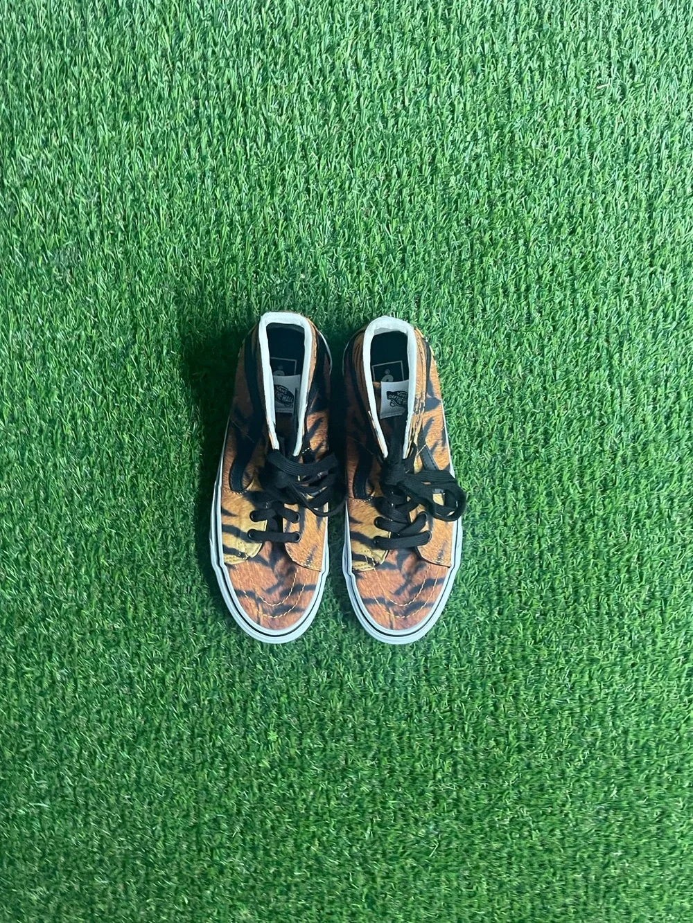 Vans Tiger Stripe High-Top Sneakers in Orange and Black